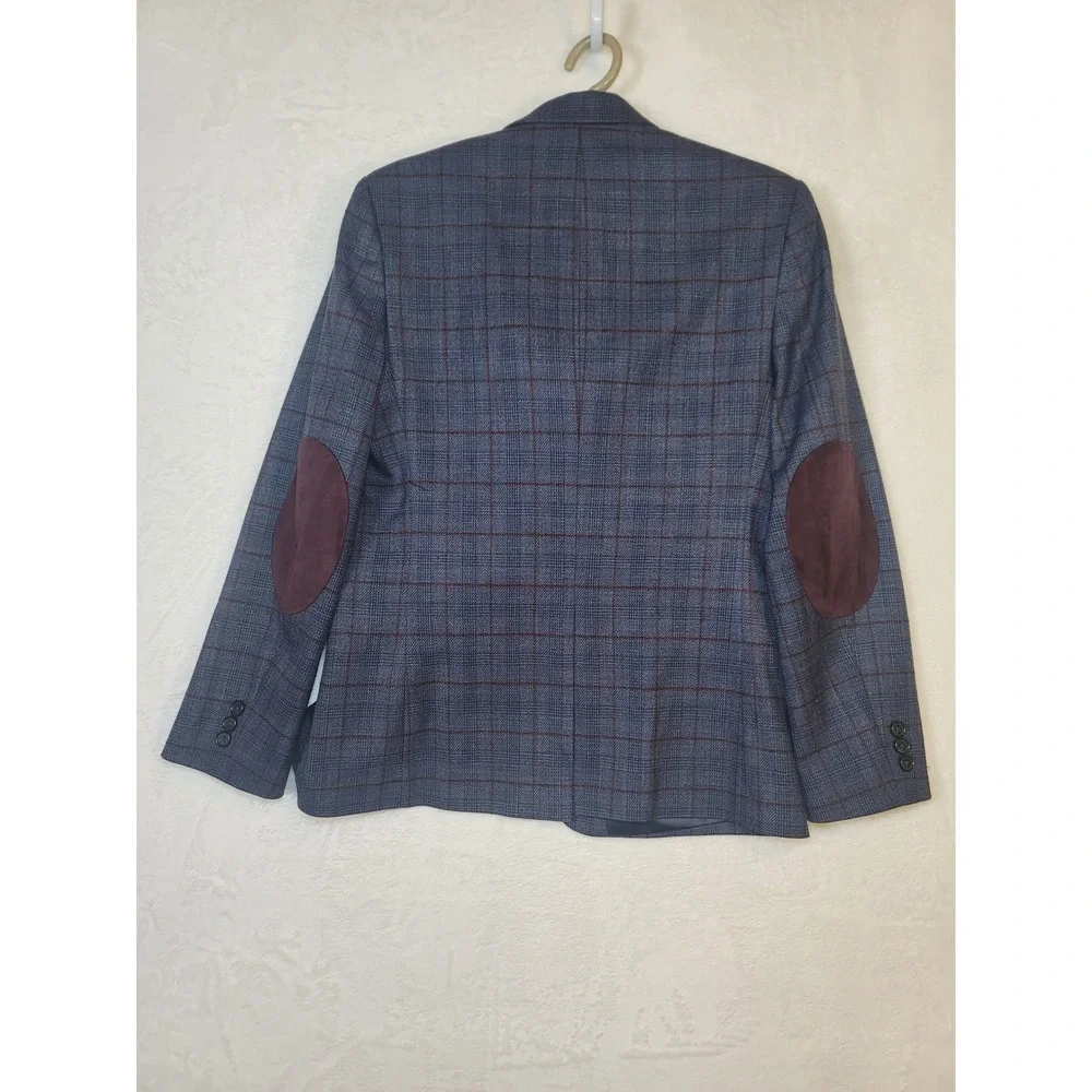 Lauren Ralph Lauren Boys Blue Plaid Blazer Elbow Patches Sport Coat Size 16R